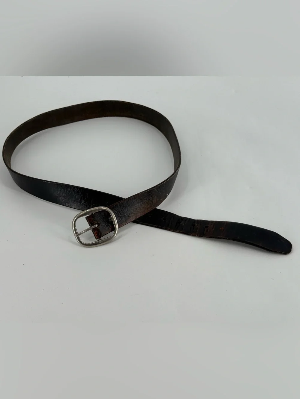Vintage Black Leather Belt Worn In Distressed 42